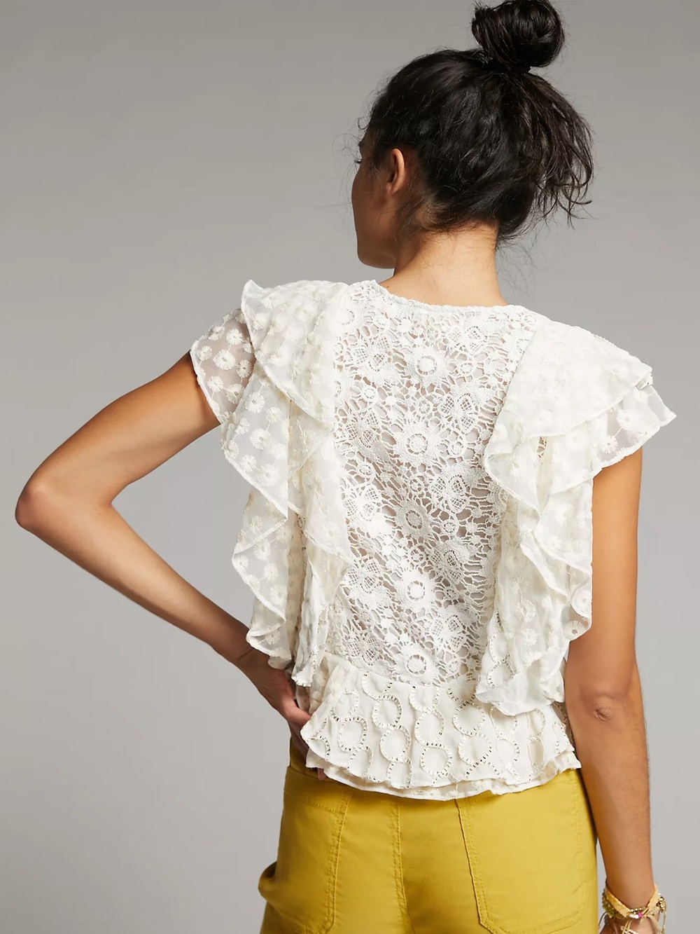 🛍️SALE🛍️ Anthropologie Verb by Pallavi Singhee Ruffled Lace Blouse